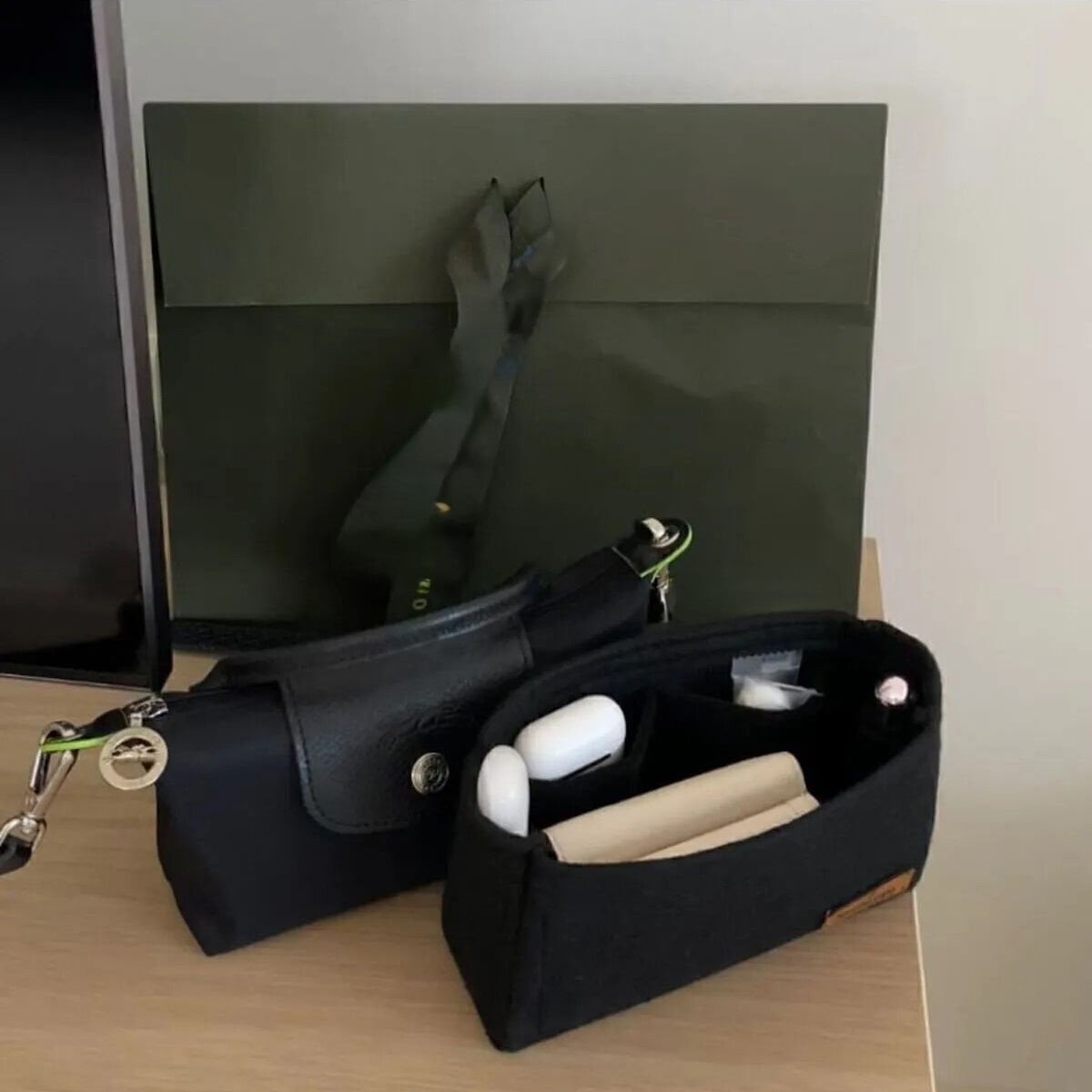 Longchamp Le Pliage Original XS Pouch Çanta içi Düzenleyici, Çanta İçi Organizer Siyah