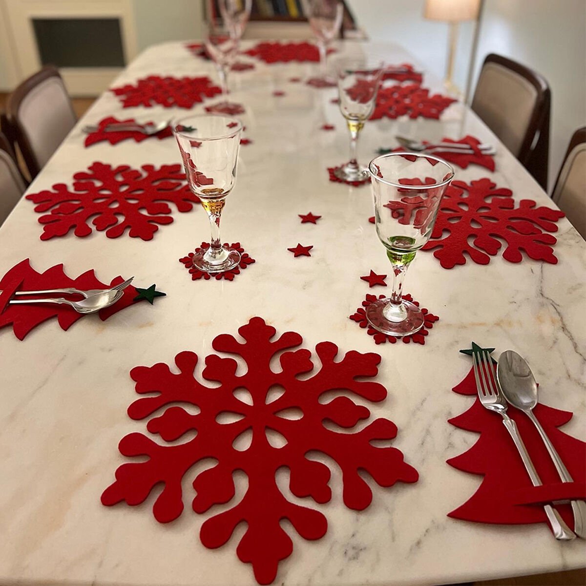 Kar Tanesi 6'lı Kırmızı Amerikan Servis Altlığı