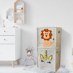 Unicorn Desenli Keçe Organizer, Saklama Kutusu, Dolap içi Düzenleyici