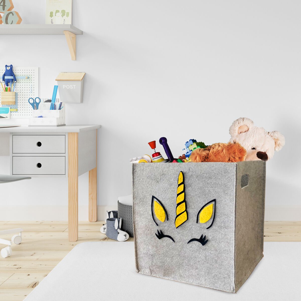 Unicorn Desenli Keçe Organizer, Saklama Kutusu, Dolap içi Düzenleyici