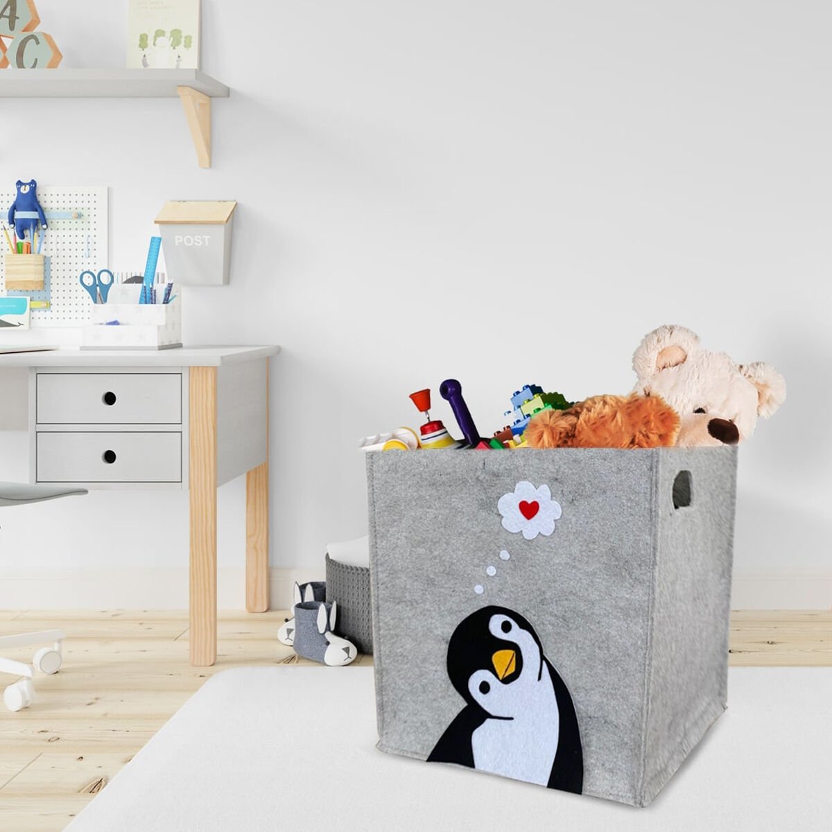 Penguen Desenli Keçe Organizer, Saklama Kutusu, Dolap içi Düzenleyici