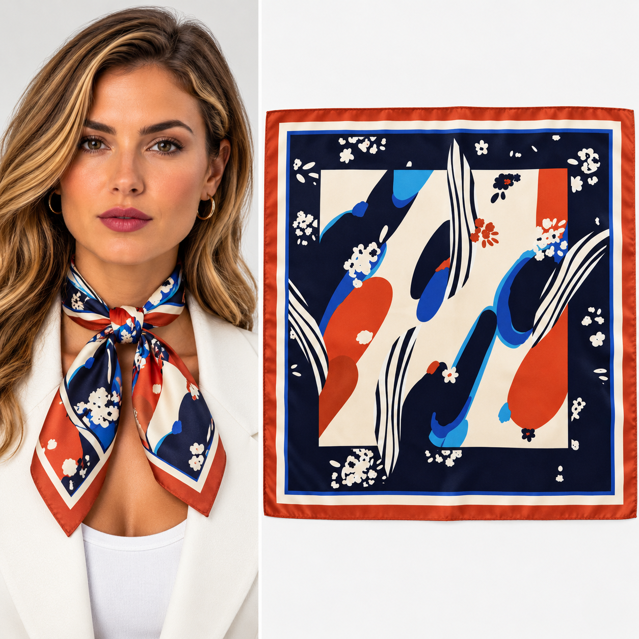 Lacivert Turuncu Desenli Fular / Bandana 50x50