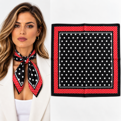 Kırmızı Siyah Puantiye Desenli Fular / Bandana 50x50