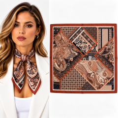 Kahverengi Mozaik Desenli Fular / Bandana 50x50